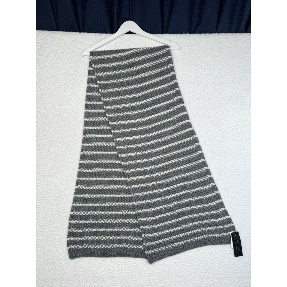 NEW -BLOOMINGDALES The Men's Store Grey/Ivory Striped Scarf - Alpaca Wool 70x15